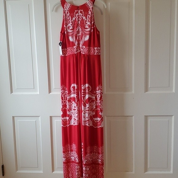 NWT SANDRA DARREN MAXIDRESS RED WHITE SIZE 8 - Picture 6 of 10